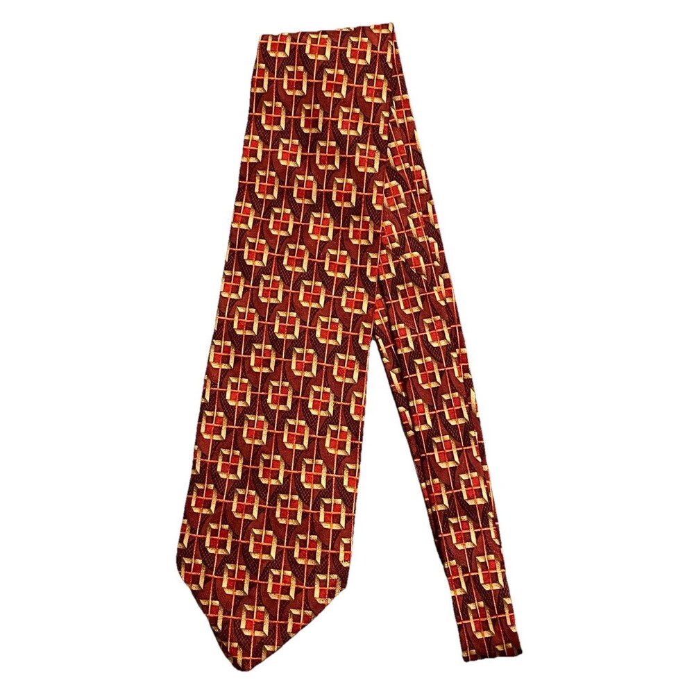 Ermenegildo Zegna Tie Necktie 100% Silk Geometric Art Deco Italy 56.5" L 3.75" W